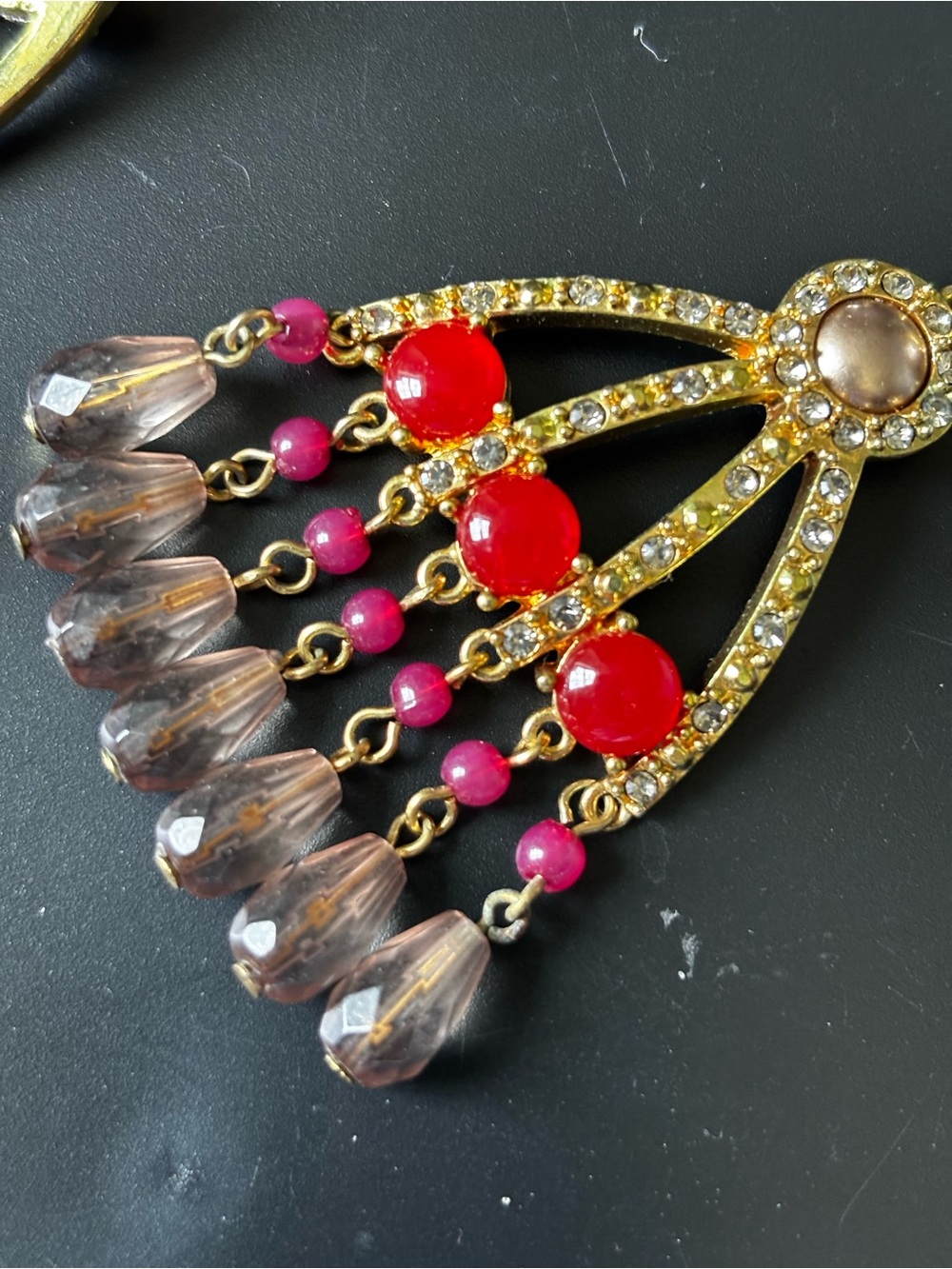 Quirky Large Post Dangle Earrings Red Peach Gold